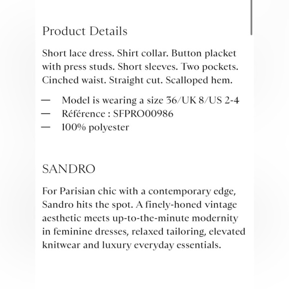 Sandro white live lace button down dress sz 36 - Picture 5 of 16